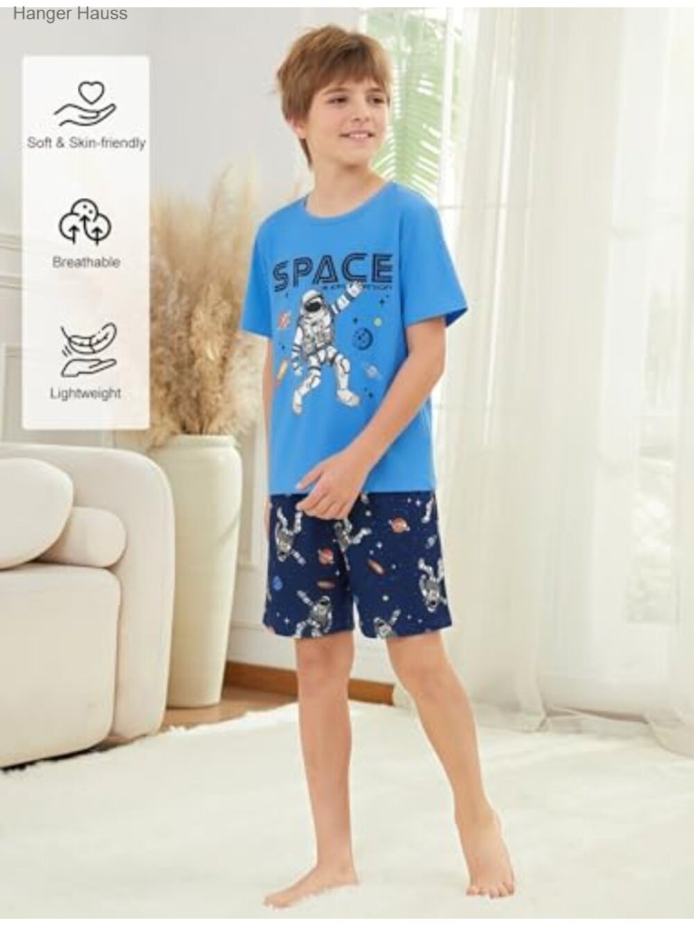 Kids Boys Pajama Set 2 Piece Short Sleeve Soft Stretchy Summer Sleepwear - Picture 3 of 6